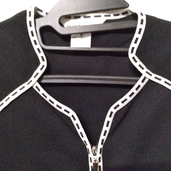 Misook Knit Zip Up Cardigan Jacket Black White Trim Small - Picture 3 of 10